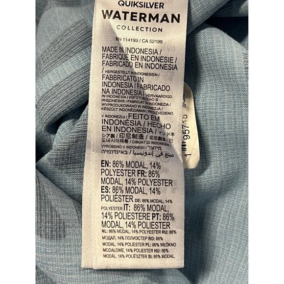 Quiksilver Waterman Collection Blue Button-Up Shirt Size Medium M Hawaiian EUC - Picture 6 of 9